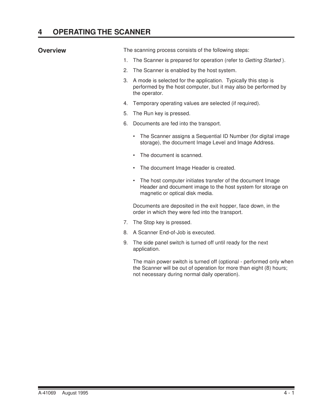 Kodak A-41069 user manual Operating the Scanner, Overview 