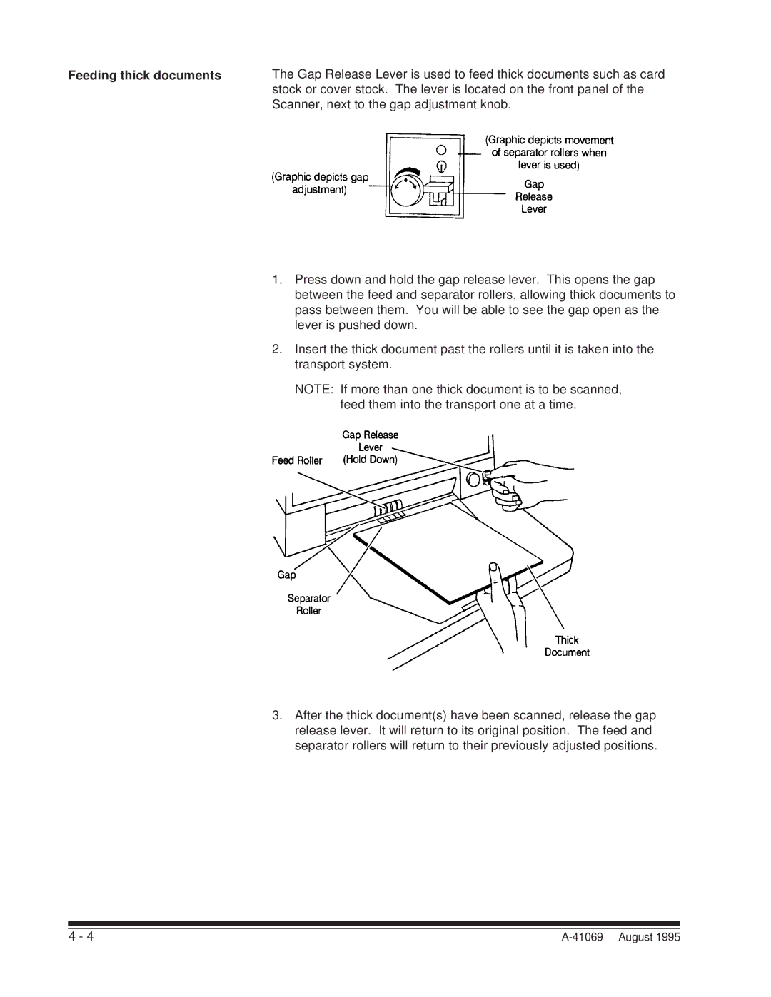 Kodak A-41069 user manual Feeding thick documents 