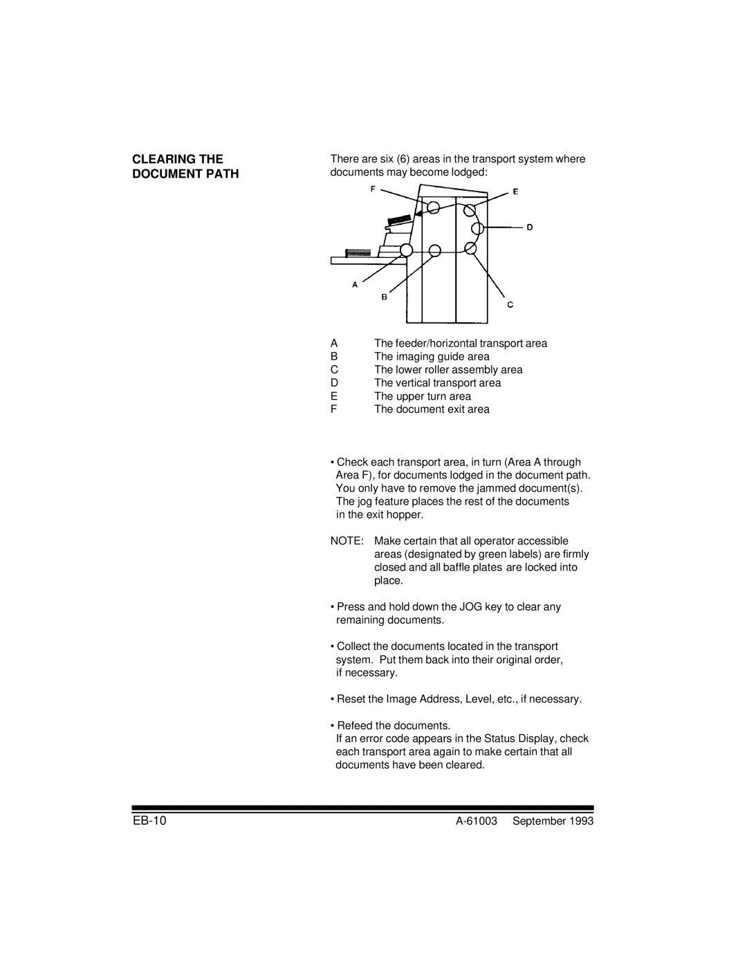 Kodak A-61003 manual Clearing the Document Path, EB-10 