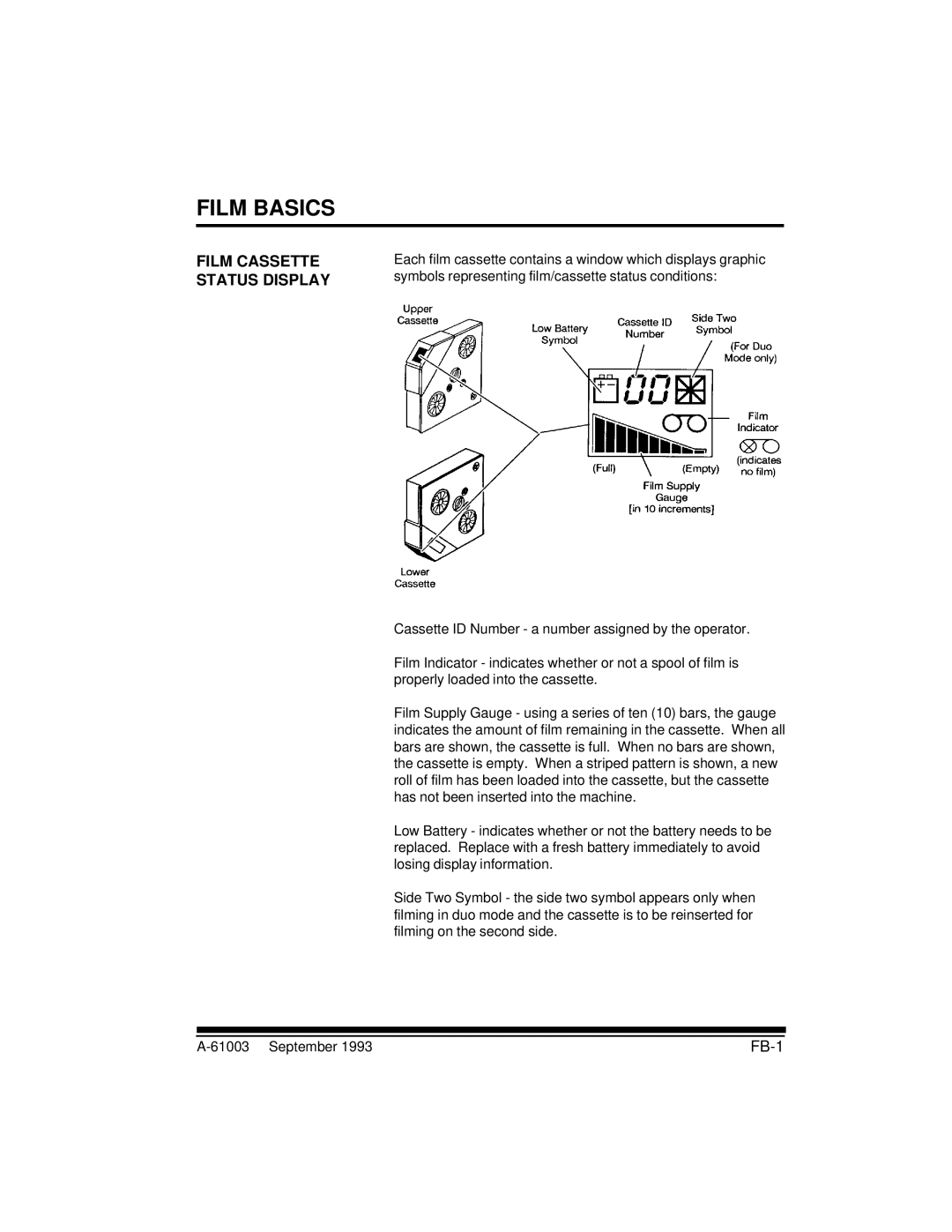 Kodak A-61003 manual Film Cassette Status Display, FB-1 