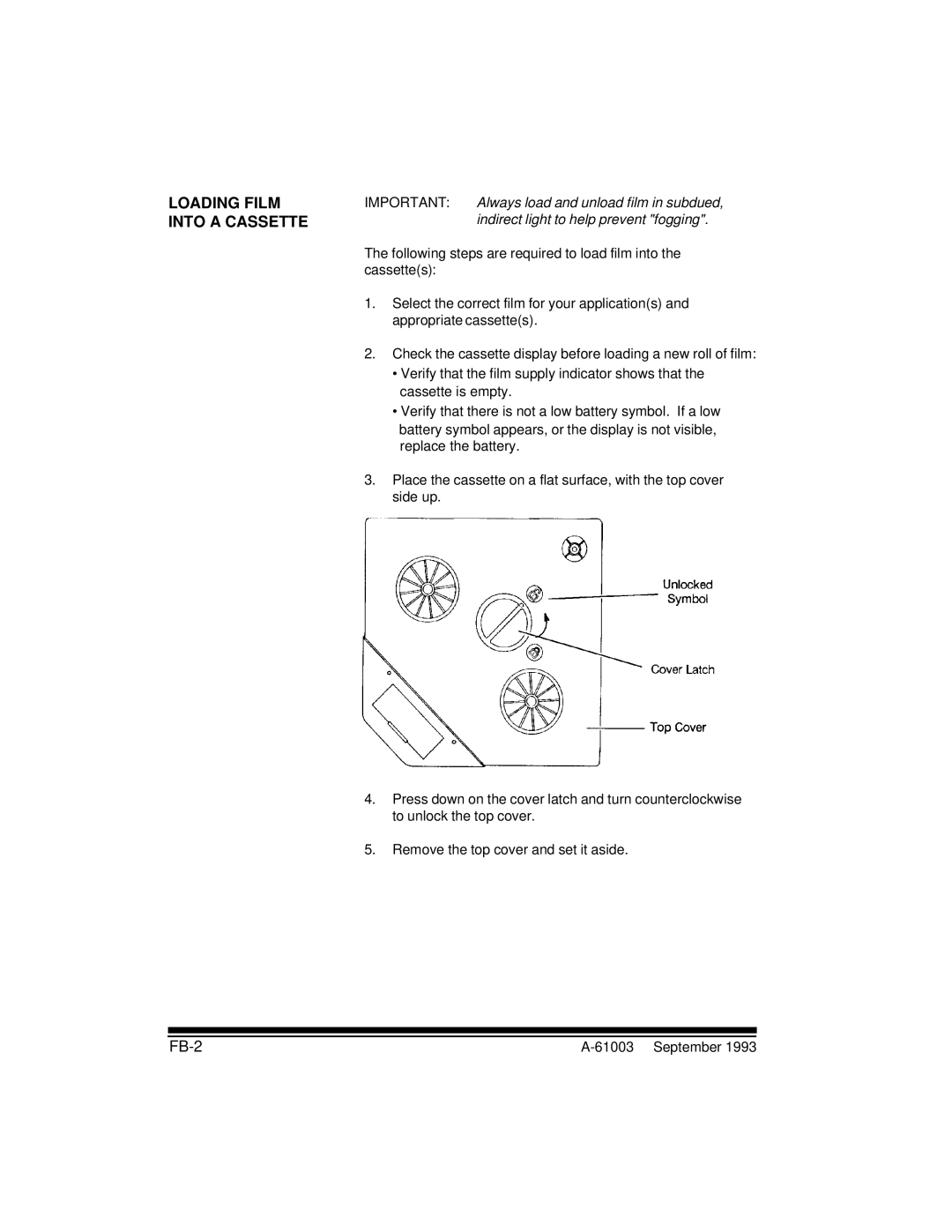 Kodak A-61003 manual Loading Film, Into a Cassette, FB-2 
