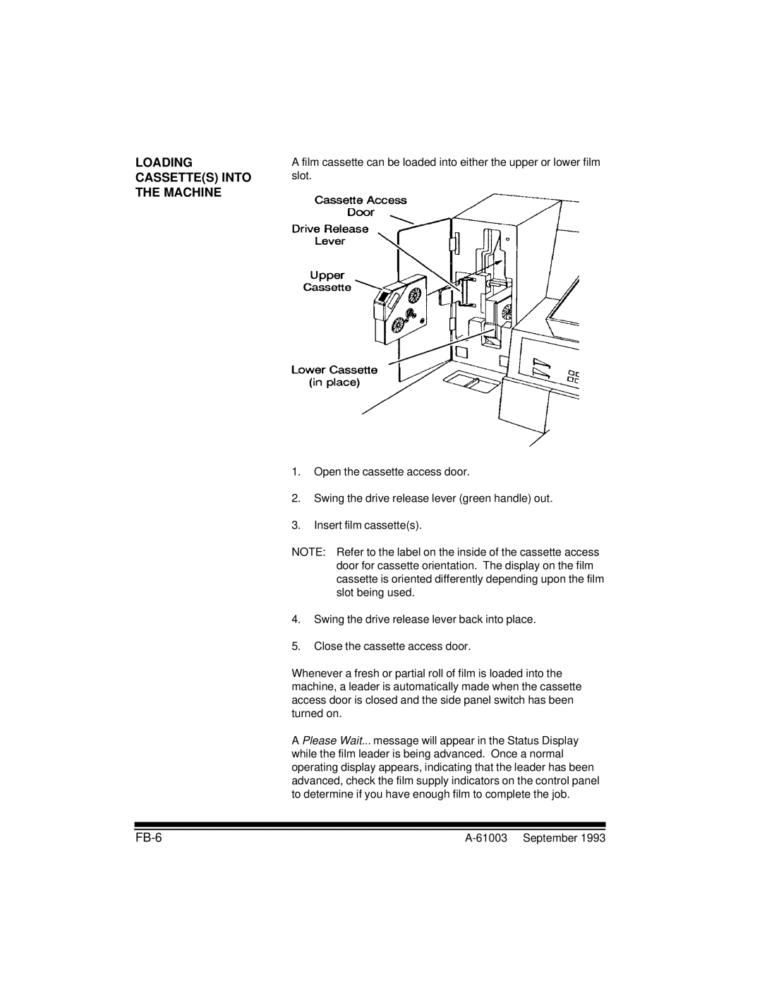 Kodak A-61003 manual Loading Cassettes Into the Machine, FB-6 