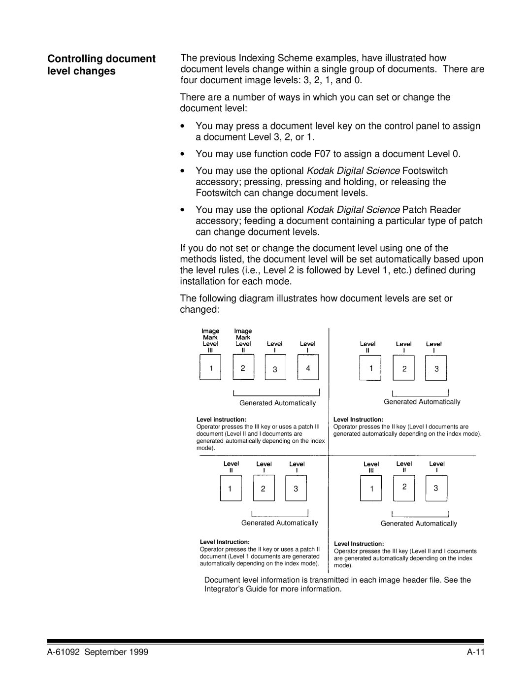 Kodak A-61092 manual Controlling document level changes, Level instruction 