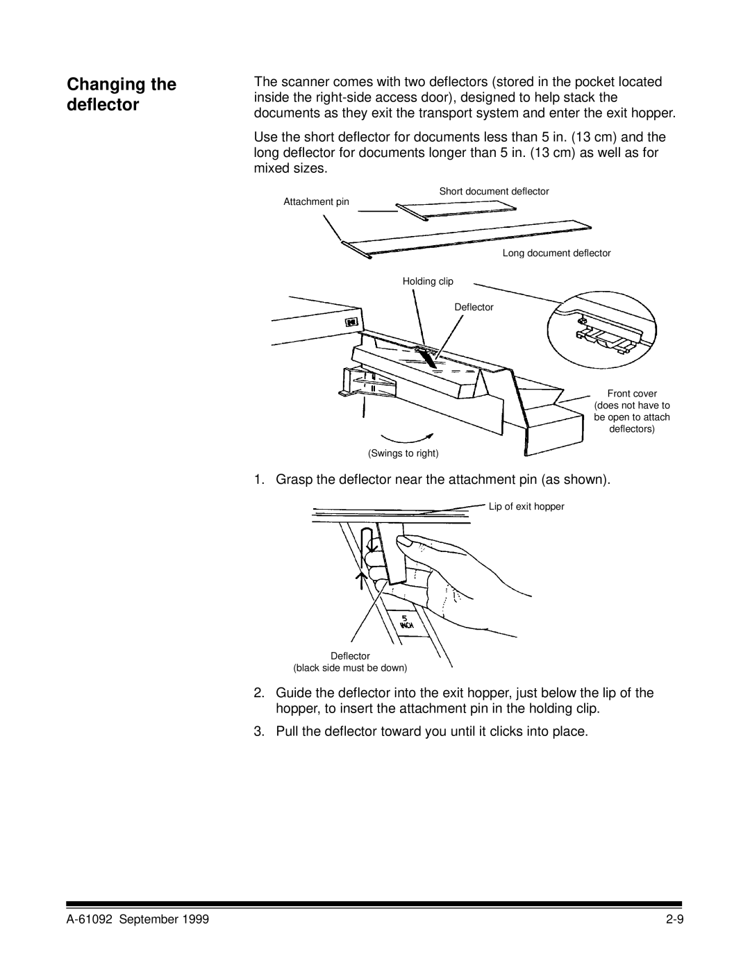 Kodak A-61092 manual Changing the deflector 