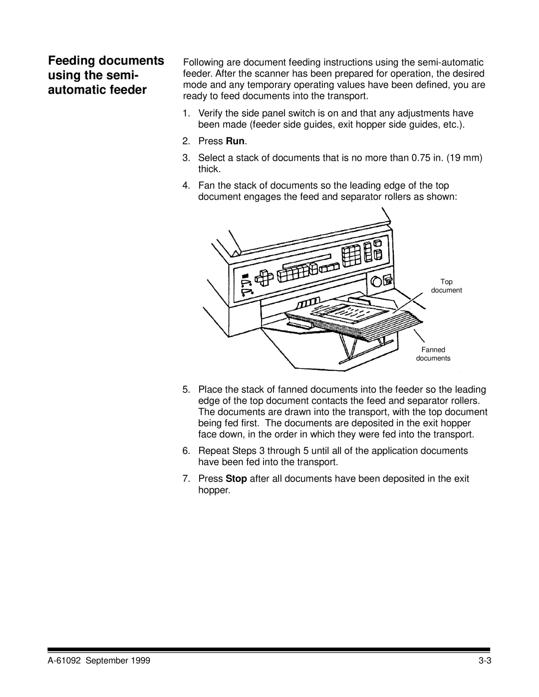 Kodak A-61092 manual Feeding documents using the semi- automatic feeder 