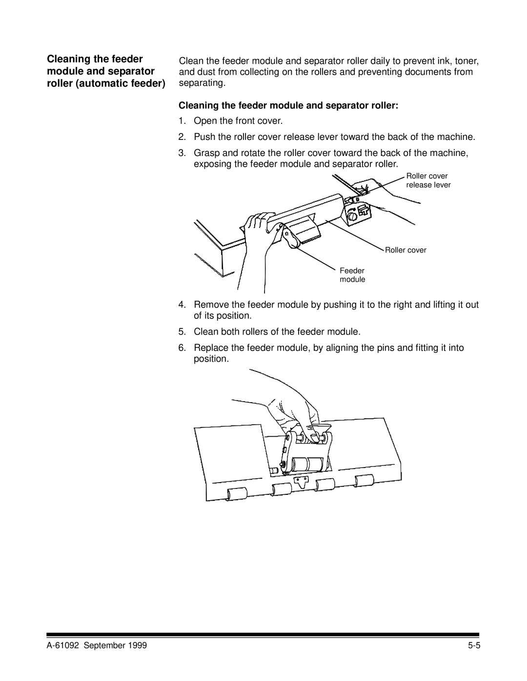 Kodak A-61092 manual Cleaning the feeder module and separator roller 