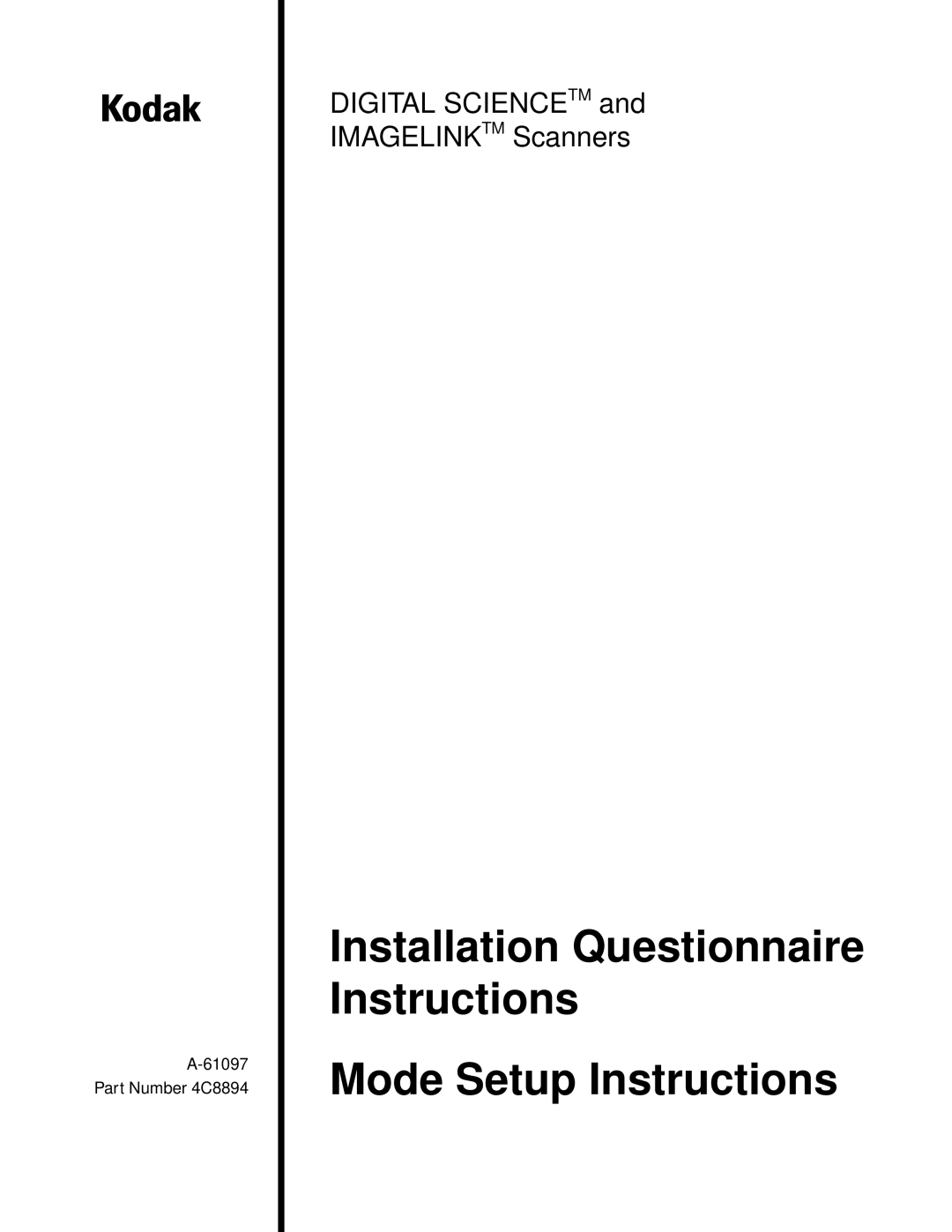 Kodak A-61097 manual Digital Sciencetm Imagelinktm Scanners 