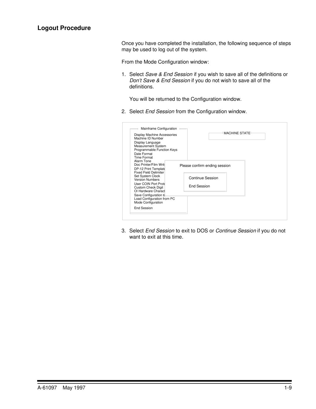 Kodak A-61097 manual Logout Procedure, End Session 