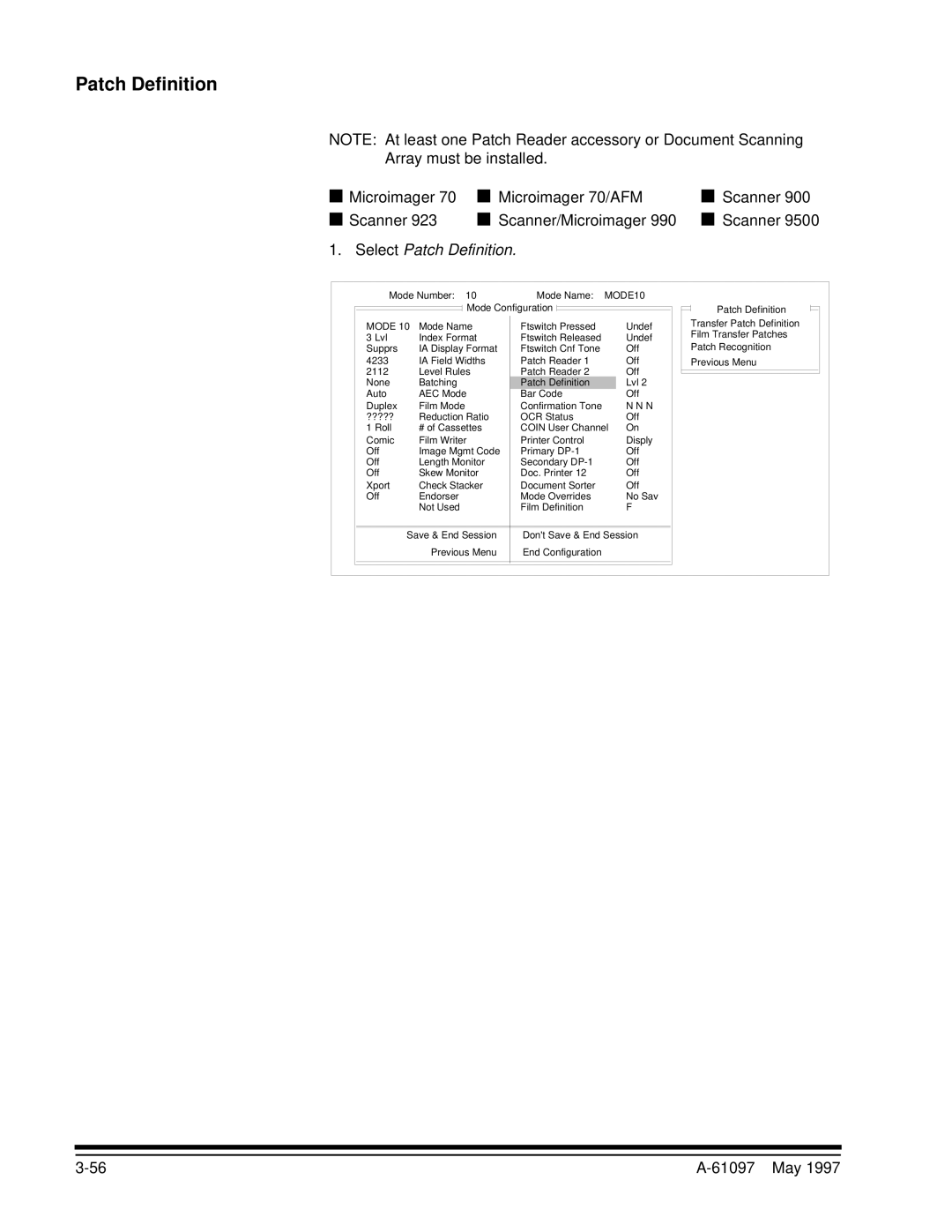 Kodak A-61097 manual Select Patch Definition 