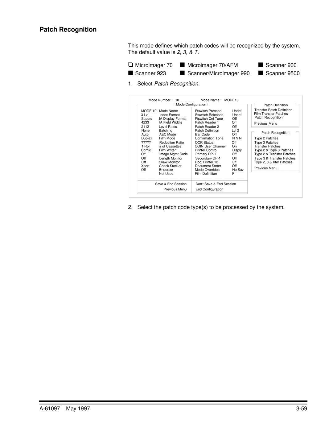 Kodak A-61097 manual Select Patch Recognition 