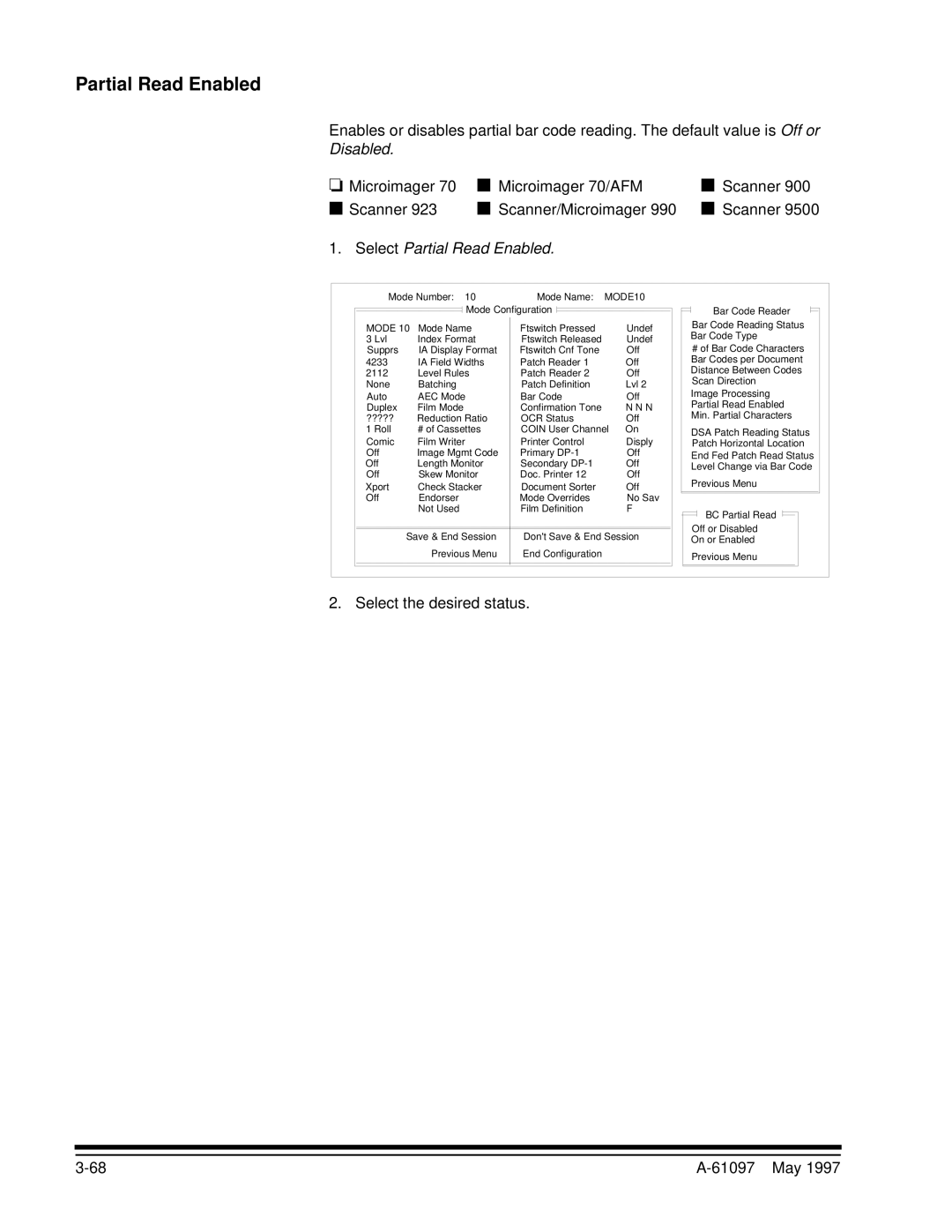 Kodak A-61097 manual Select Partial Read Enabled 