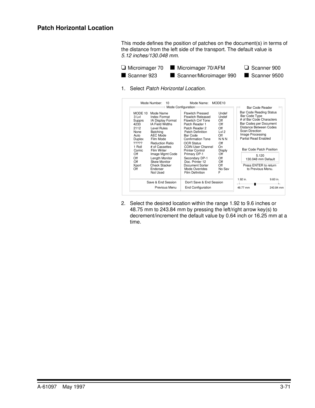 Kodak A-61097 manual Select Patch Horizontal Location 