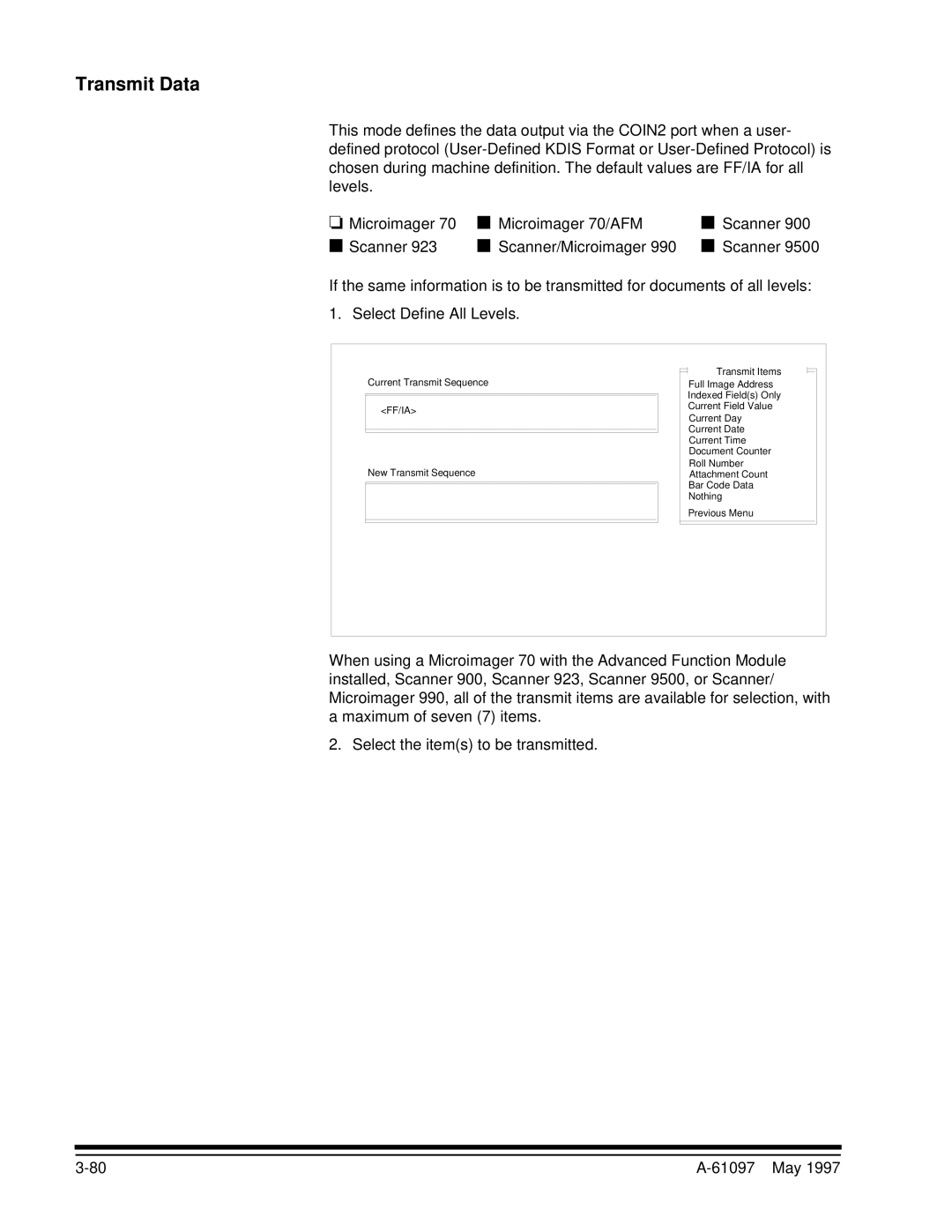 Kodak A-61097 manual Transmit Data, Ff/Ia 