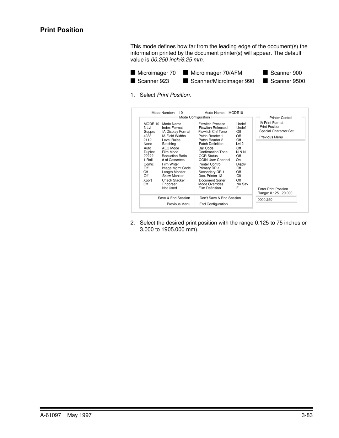 Kodak A-61097 manual Select Print Position 