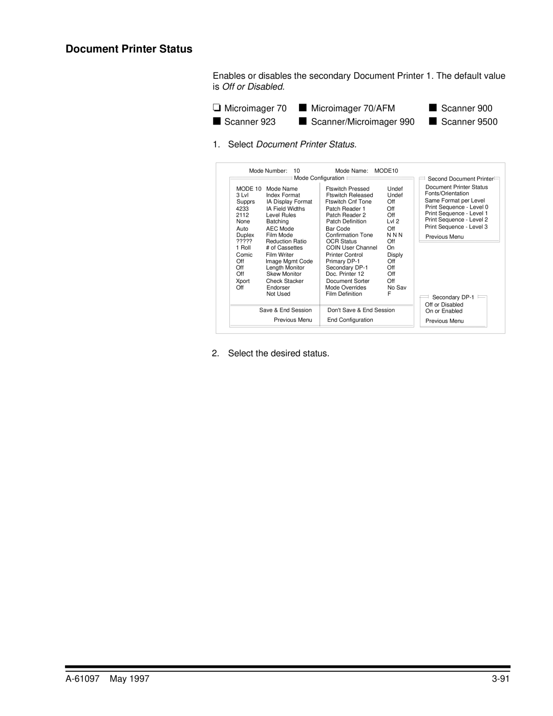 Kodak A-61097 manual Document Printer Status 