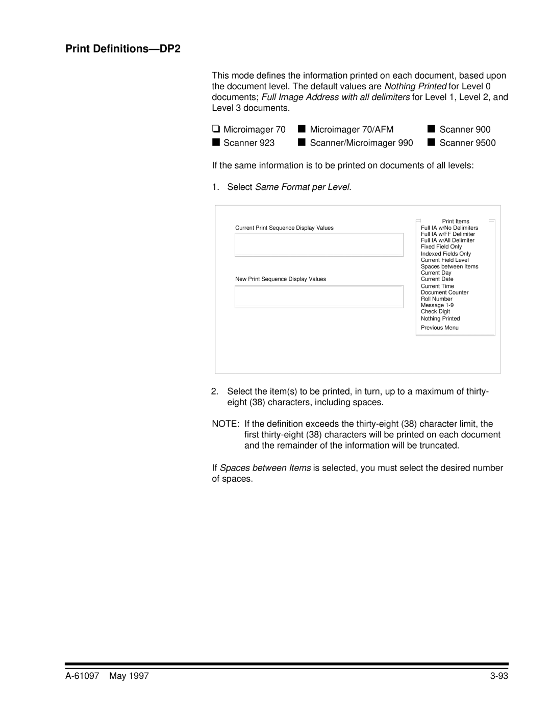 Kodak A-61097 manual Print Definitions-DP2, Select Same Format per Level 