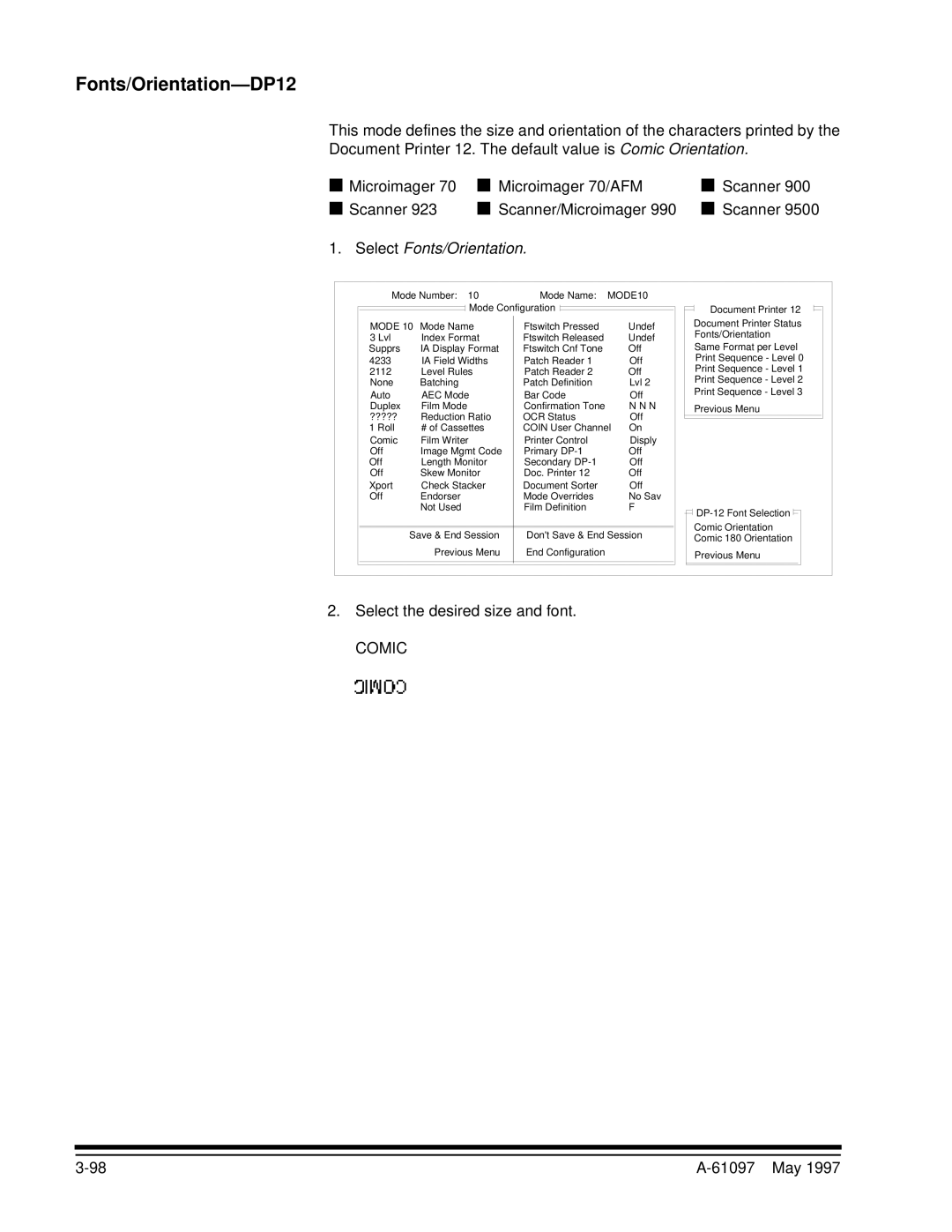 Kodak A-61097 manual Fonts/Orientation-DP12, Select the desired size and font 