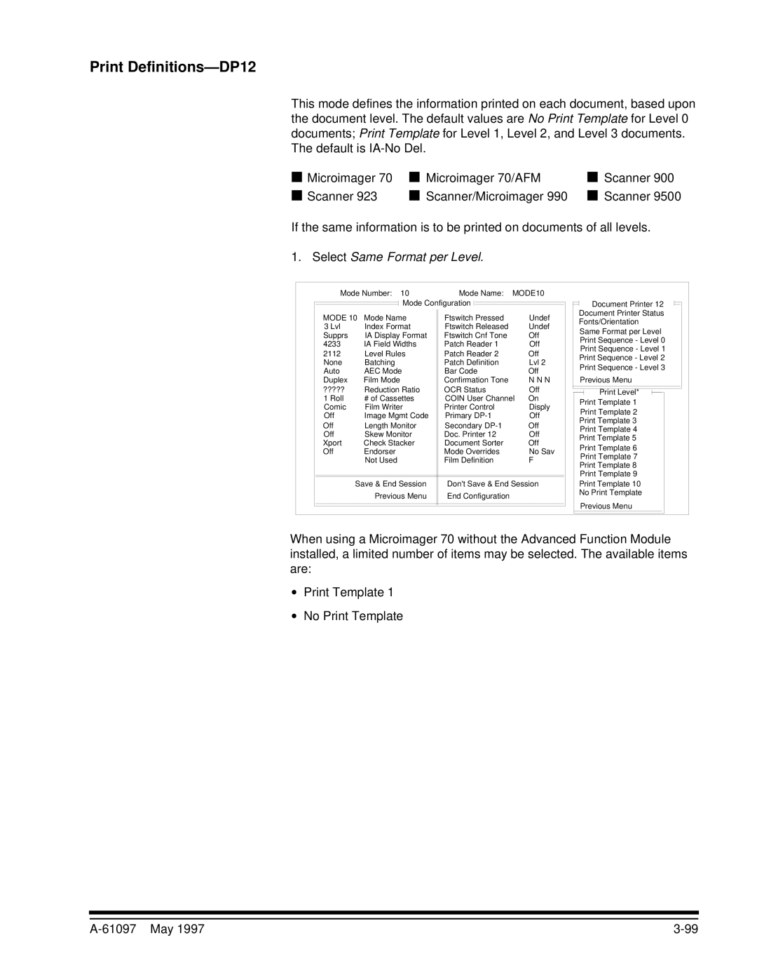 Kodak A-61097 manual Print Definitions-DP12, Select Same Format per Level 