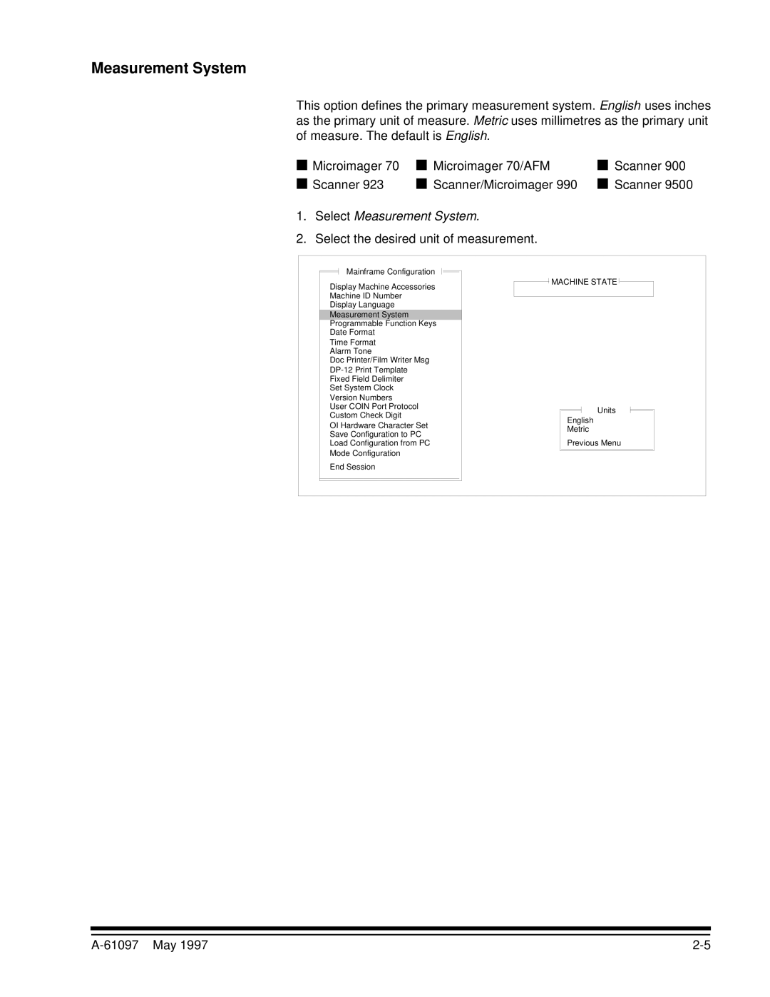 Kodak A-61097 manual Select Measurement System, Select the desired unit of measurement 