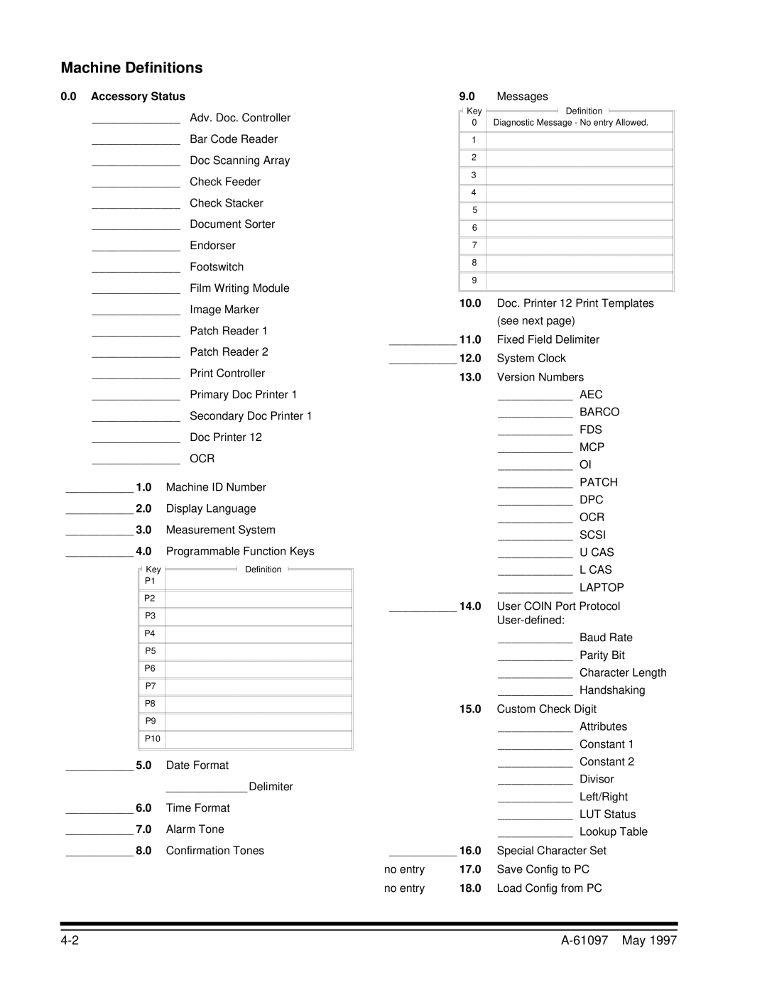 Kodak A-61097 manual Machine Definitions, Accessory Status 