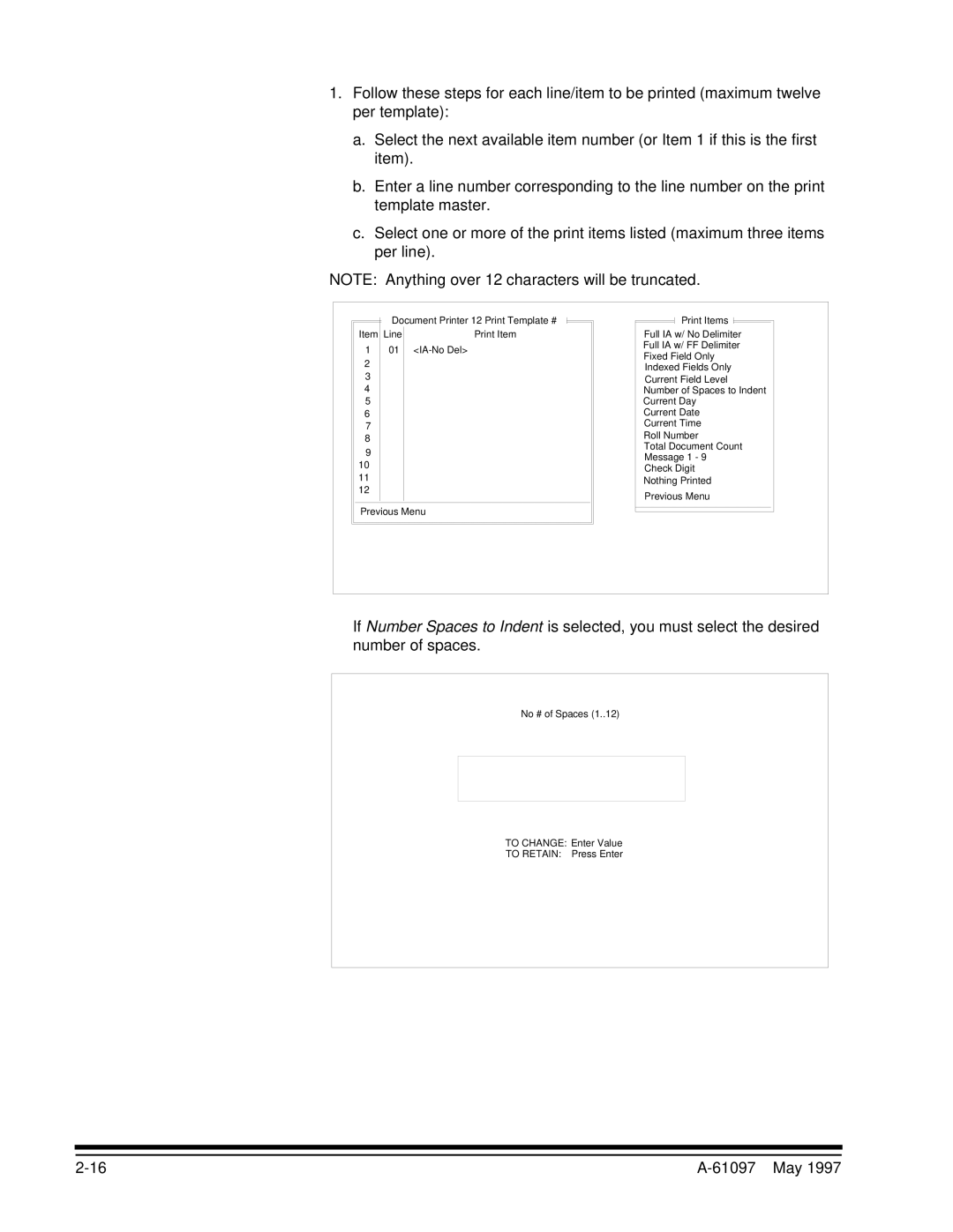 Kodak A-61097 manual No # of Spaces To Change Enter Value To Retain Press Enter 