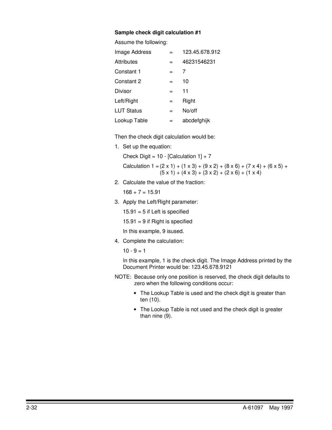 Kodak A-61097 manual Sample check digit calculation #1 