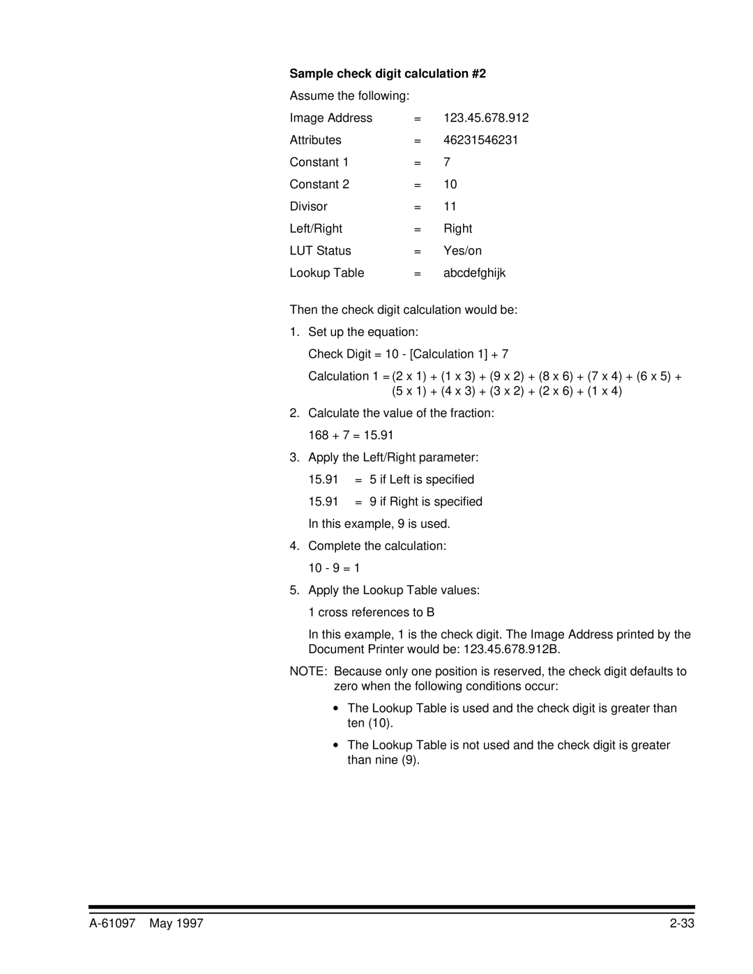 Kodak A-61097 manual Sample check digit calculation #2 