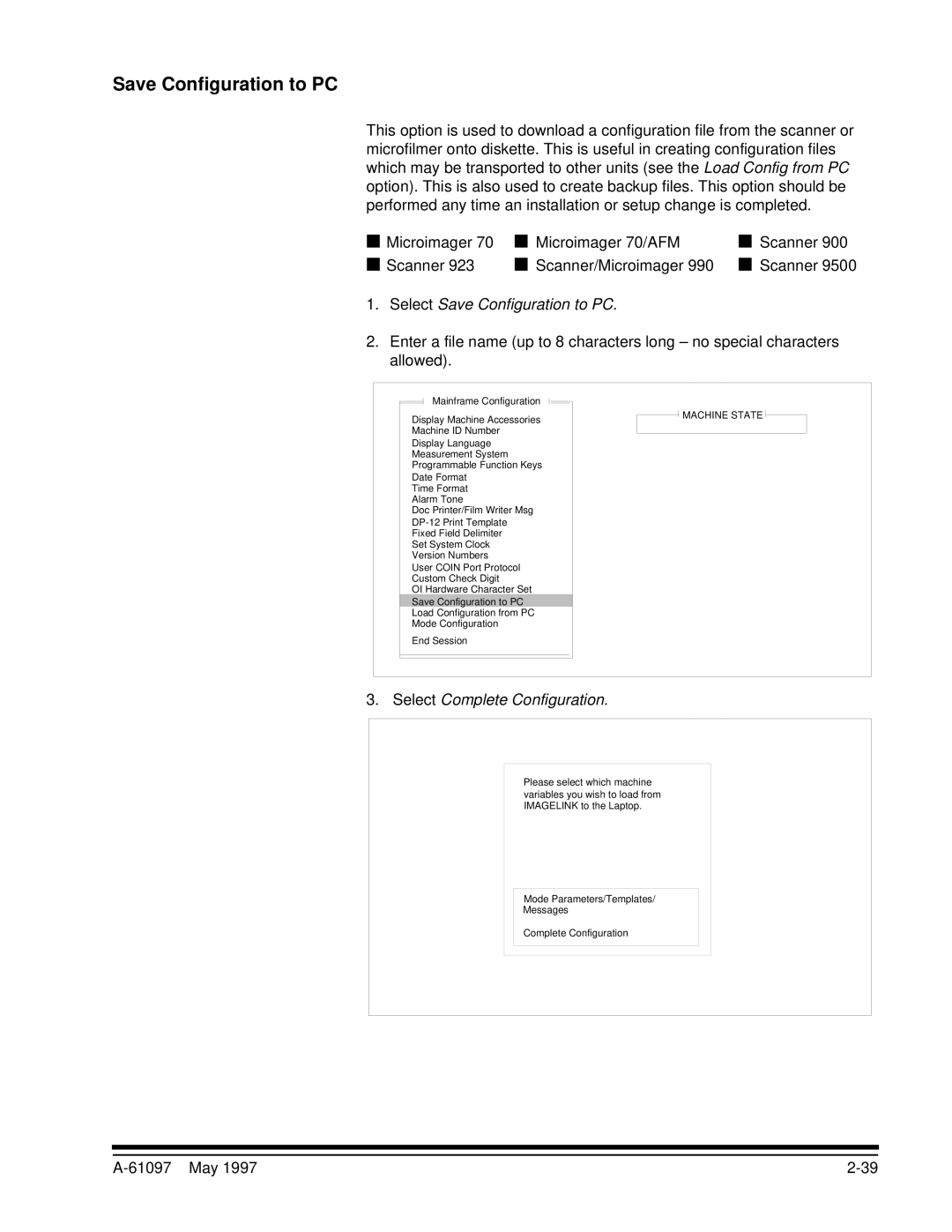 Kodak A-61097 manual Select Save Configuration to PC, Select Complete Configuration 