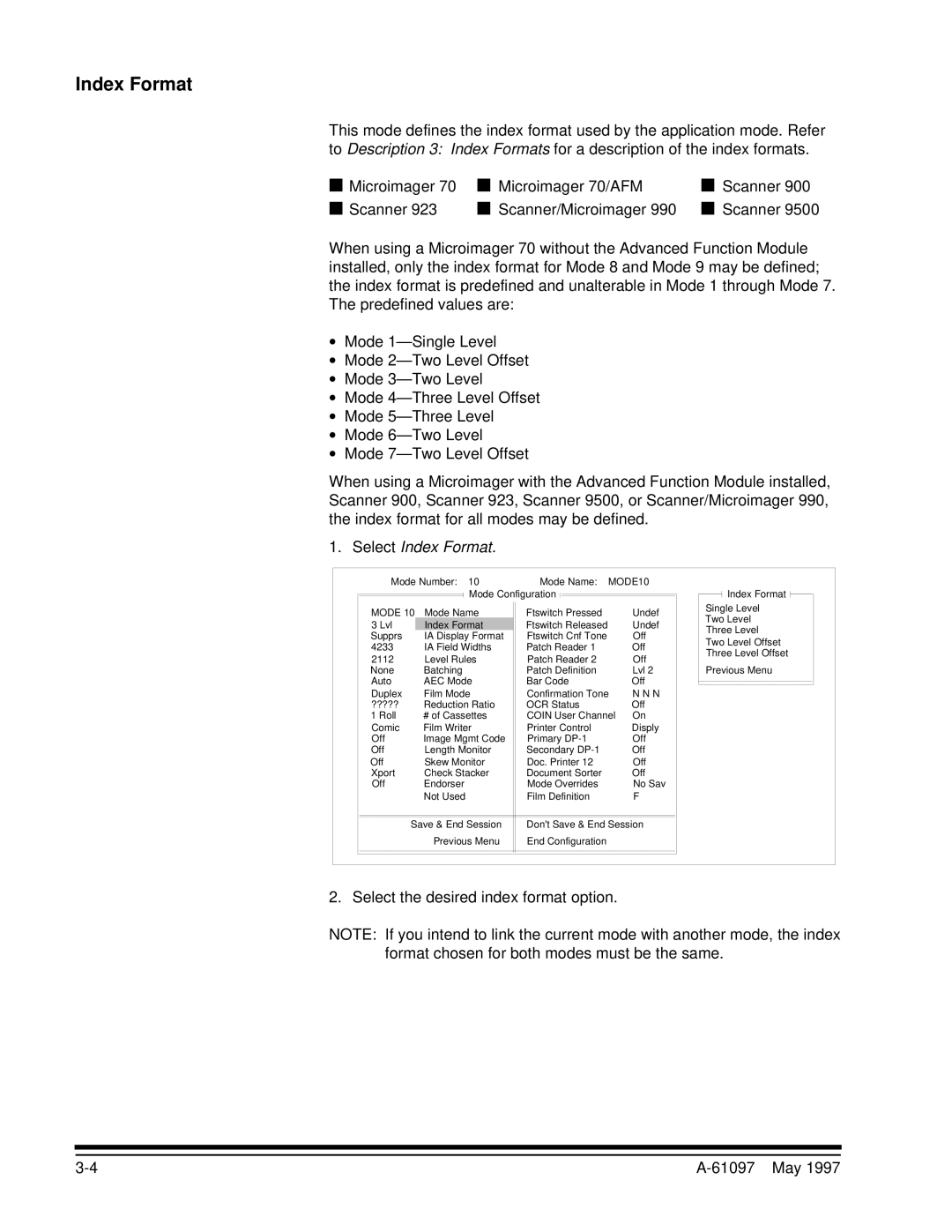 Kodak A-61097 manual Select Index Format, Select the desired index format option 61097 May 