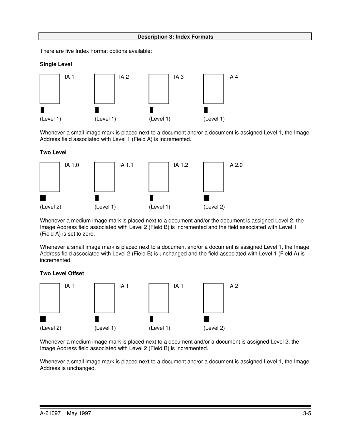 Kodak A-61097 manual Description 3 Index Formats, There are five Index Format options available, Single Level, Two Level 