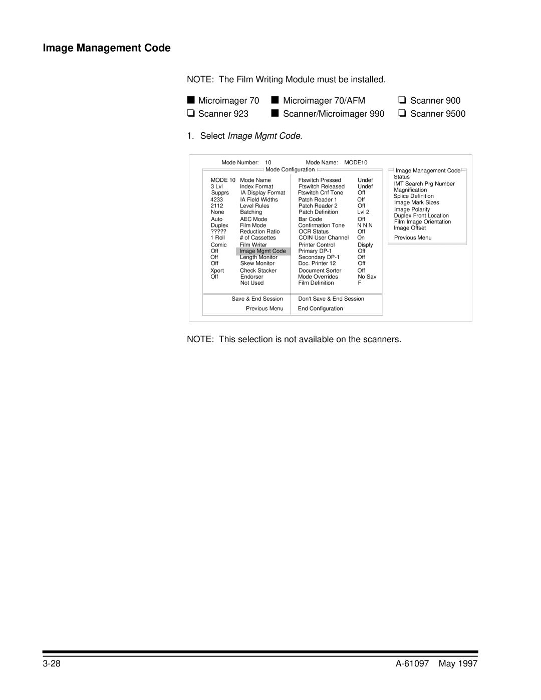 Kodak A-61097 manual Image Management Code, Select Image Mgmt Code 