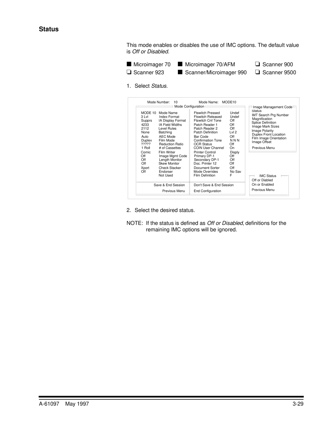 Kodak A-61097 manual Select Status, Select the desired status 61097 May 