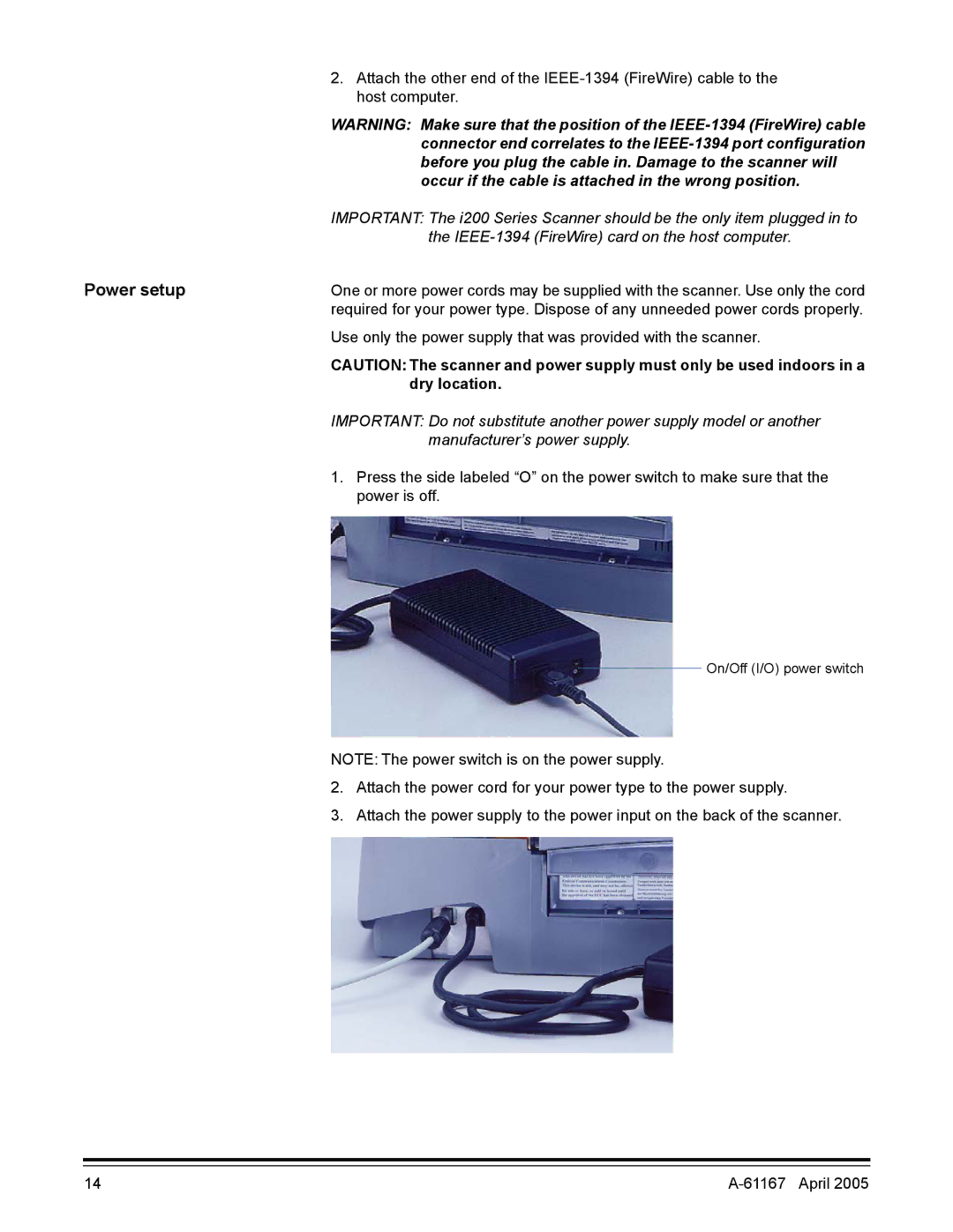 Kodak A-61167 manual Power setup 