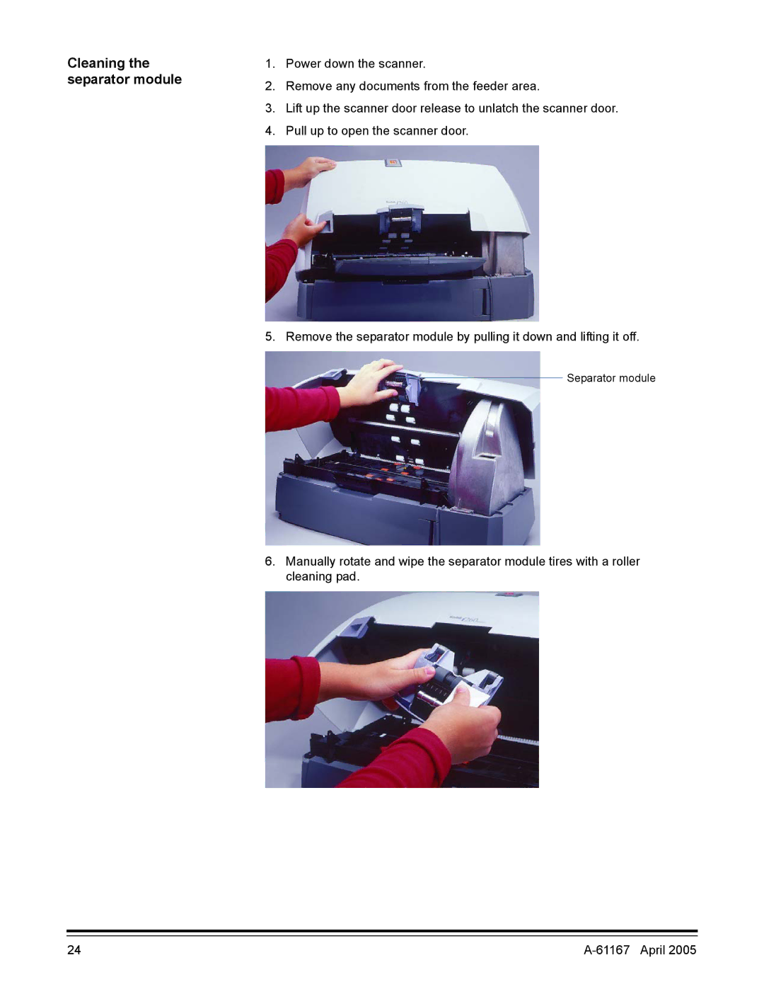 Kodak A-61167 manual Cleaning the separator module 