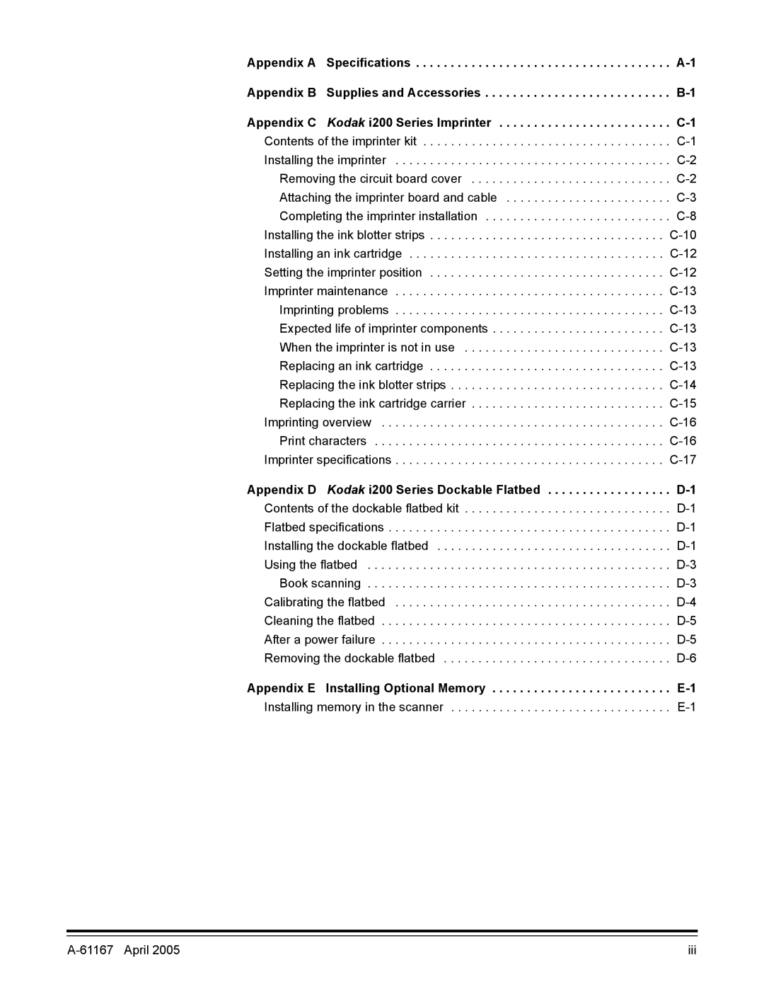 Kodak A-61167 manual Appendix D Kodak i200 Series Dockable Flatbed 