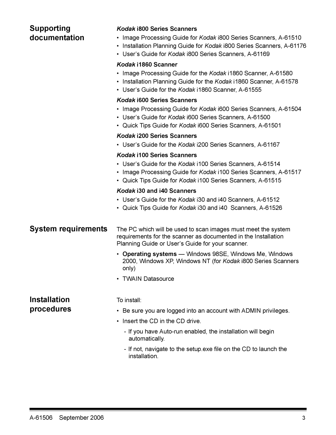 Kodak A-61506 manual System requirements 