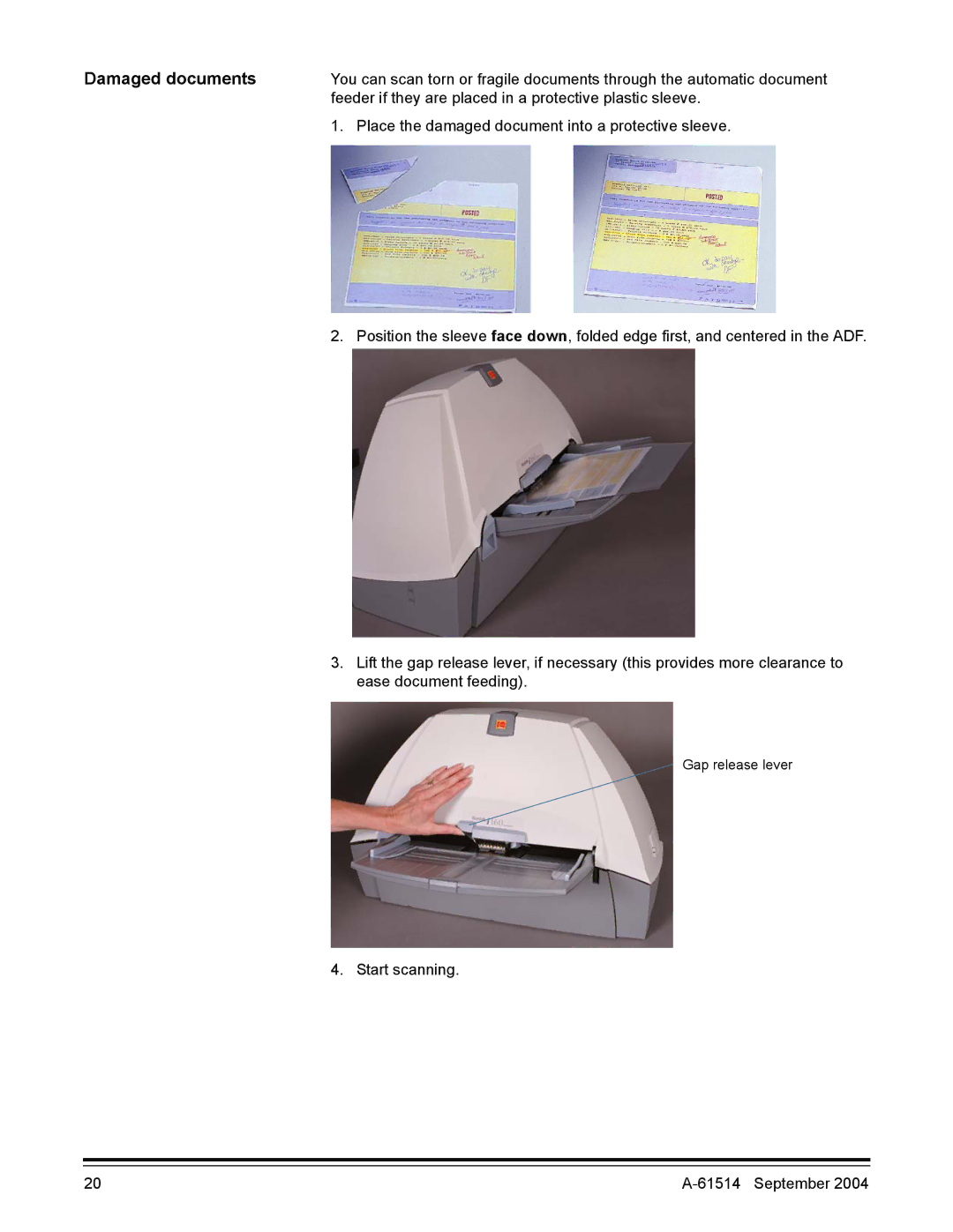 Kodak A-61514 manual Damaged documents 