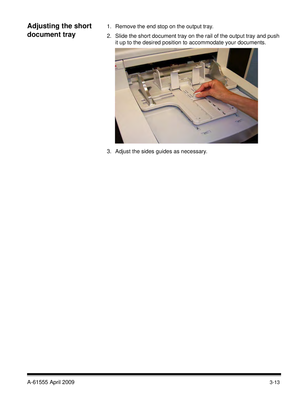 Kodak A-61555 manual Adjusting the short document tray 