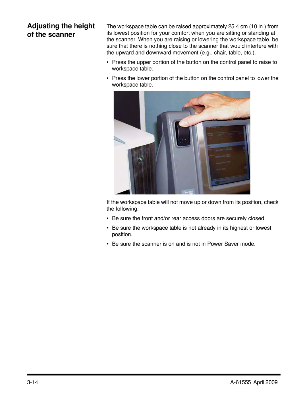 Kodak A-61555 manual Adjusting the height of the scanner 