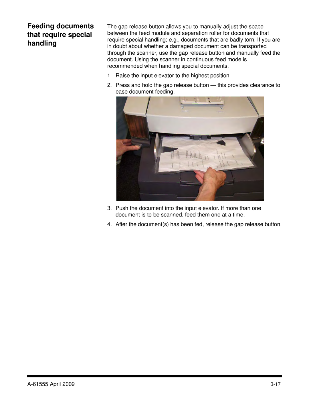 Kodak A-61555 manual Feeding documents that require special handling 