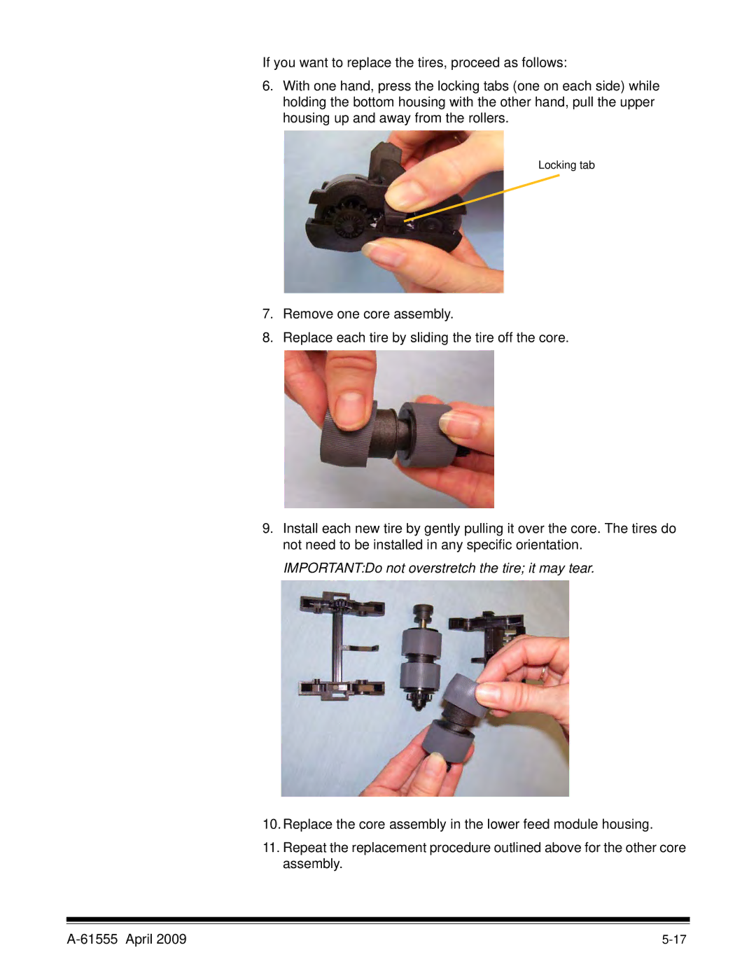 Kodak A-61555 manual IMPORTANTDo not overstretch the tire it may tear 