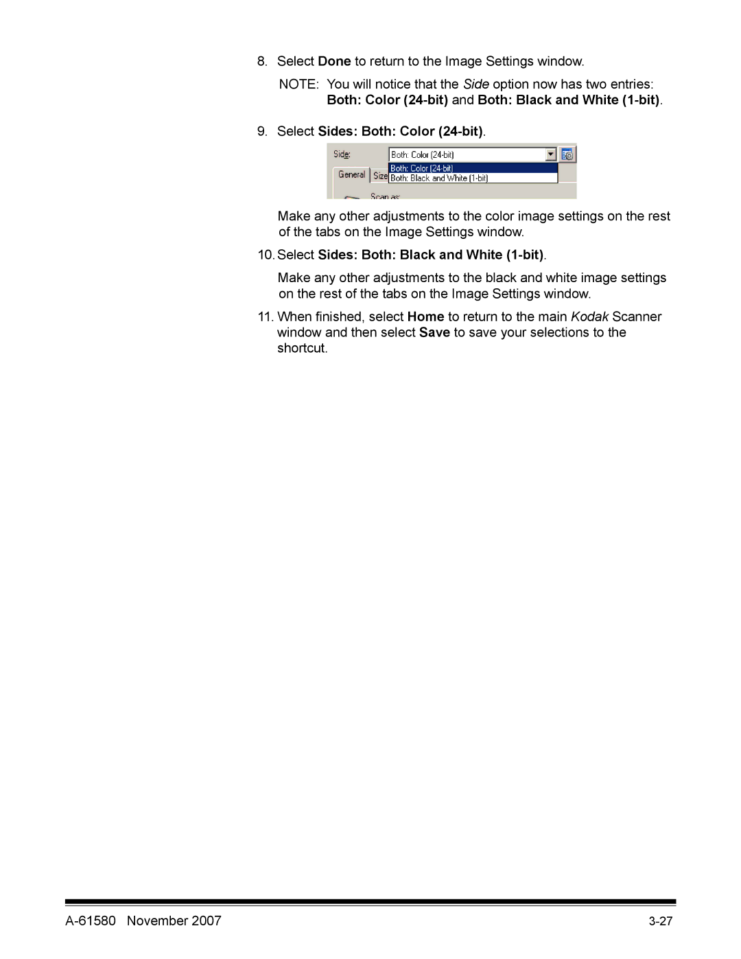 Kodak A-61580 manual Select Sides Both Color 24-bit 