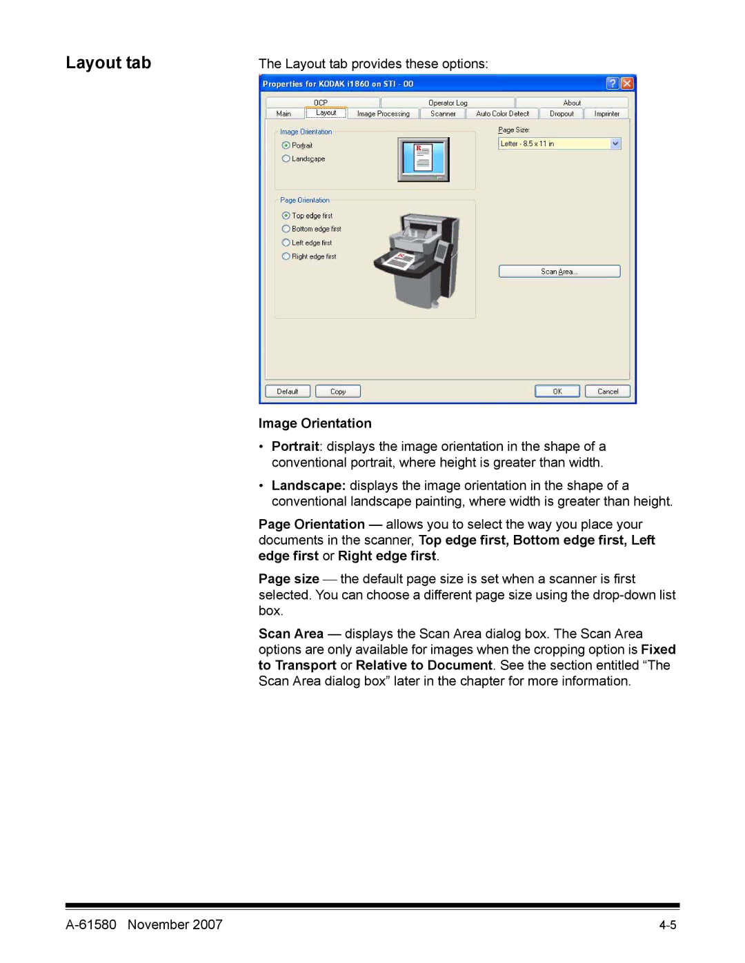 Kodak A-61580 manual Layout tab, Image Orientation 