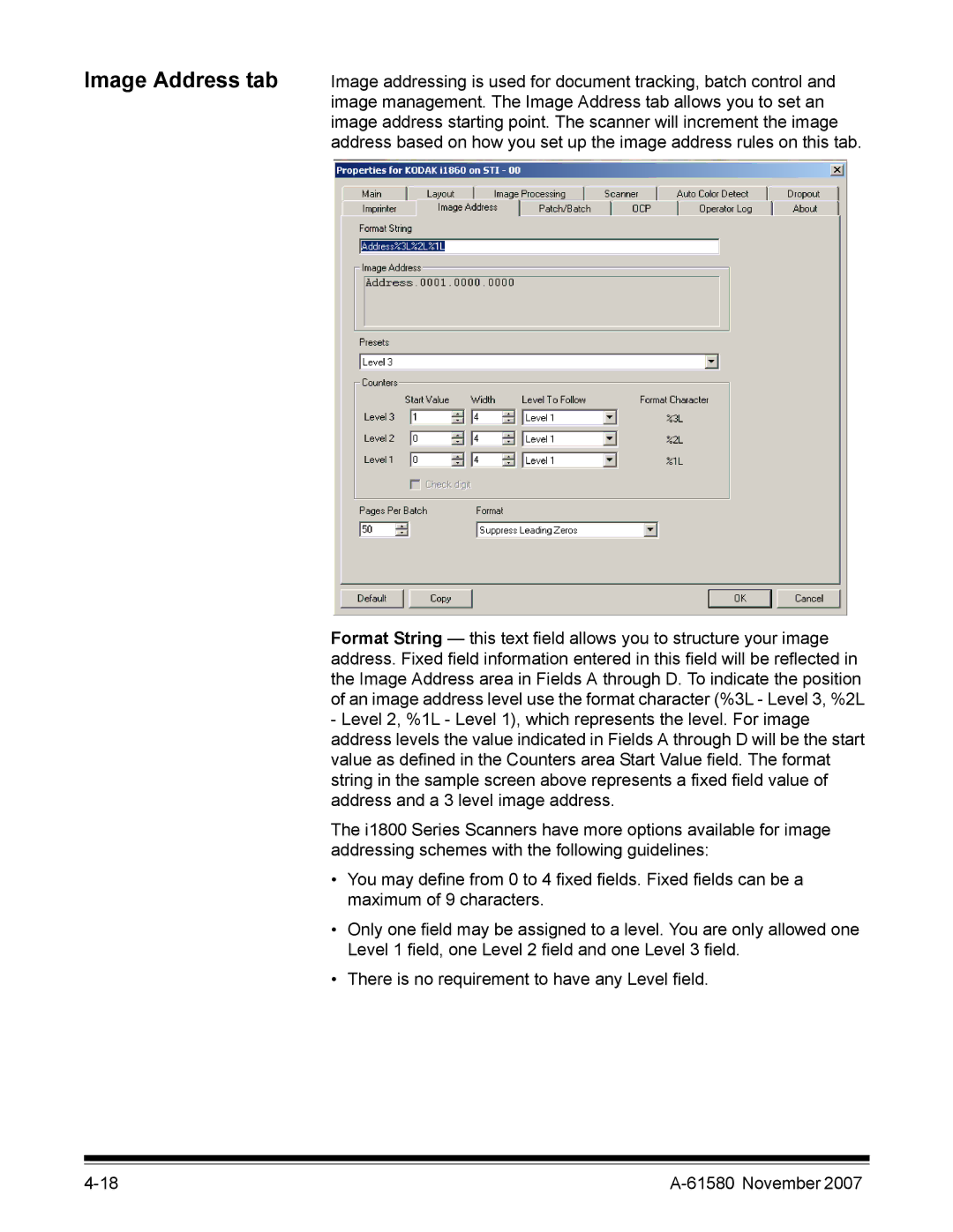 Kodak A-61580 manual Image Address tab 