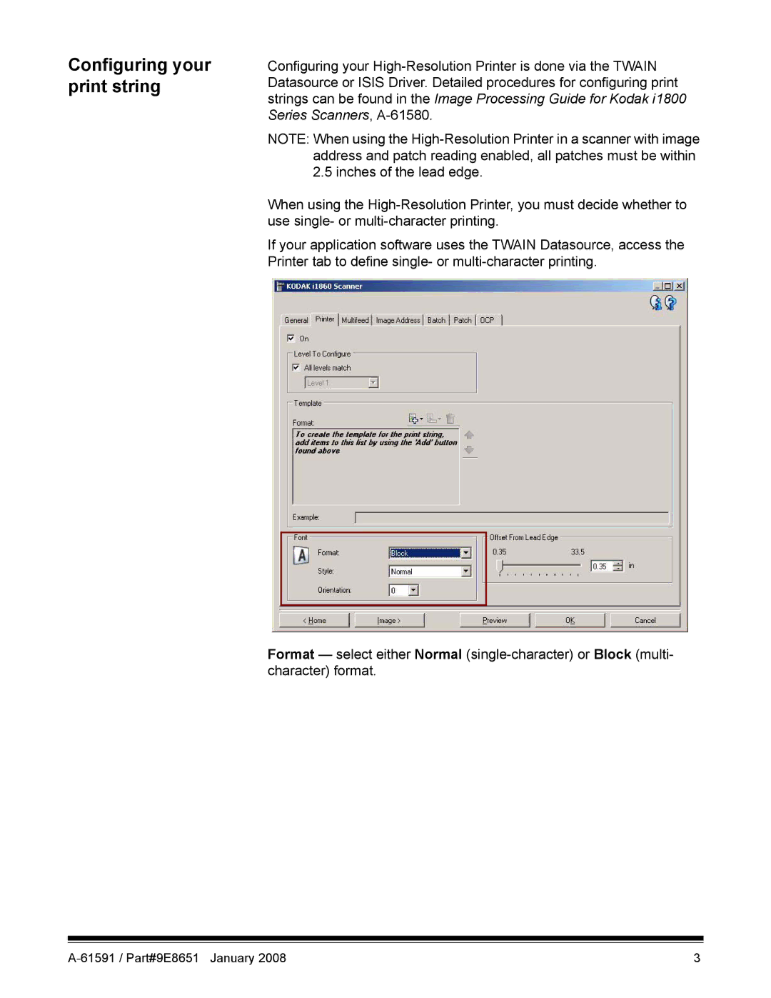 Kodak A-61597 manual Configuring your print string 