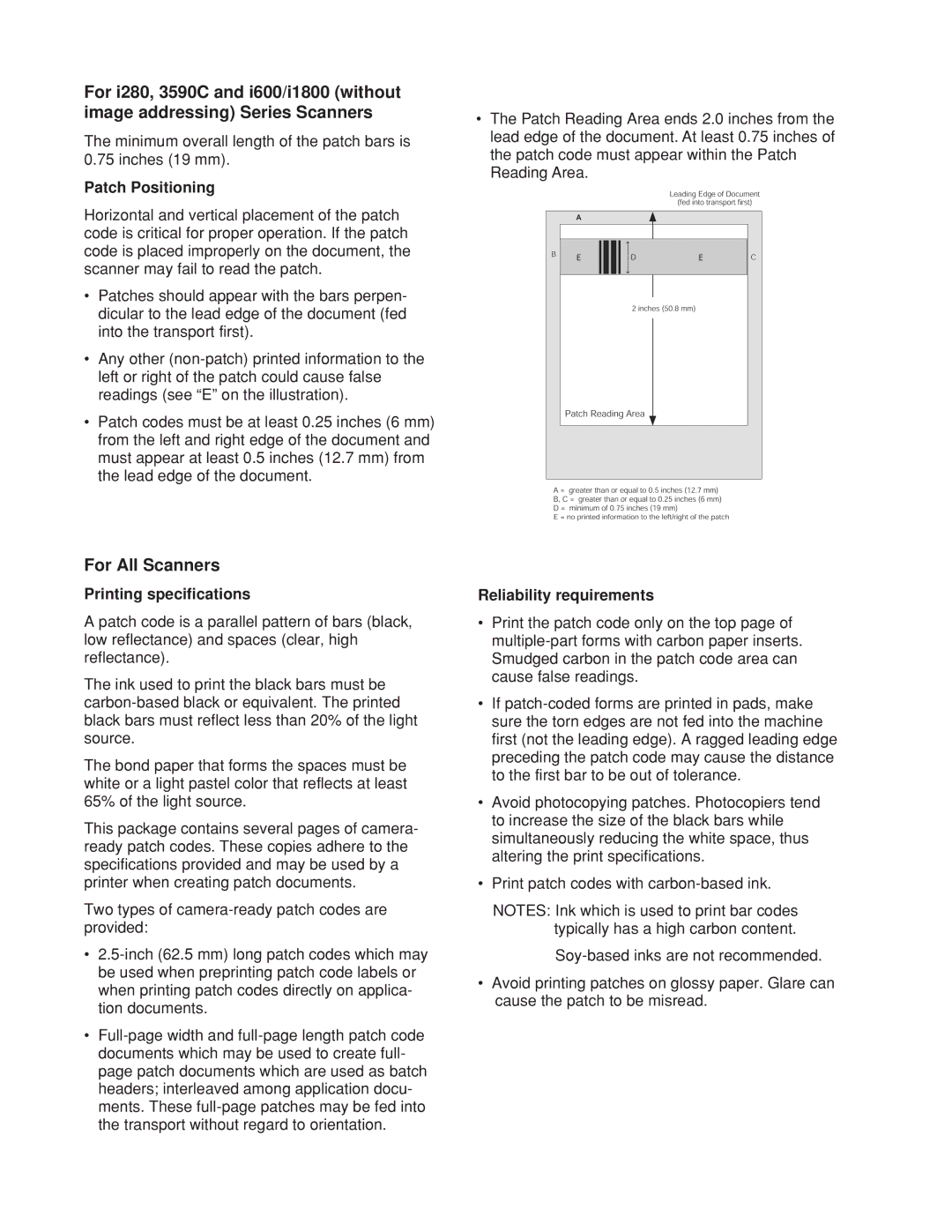 Kodak A-61599 manual For All Scanners, Patch Positioning, Printing specifications, Reliability requirements 