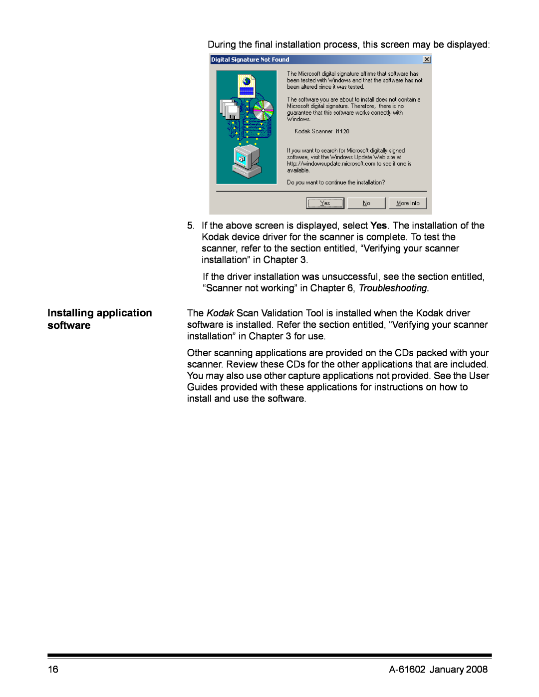 Kodak A-61602 manual Installing application software 