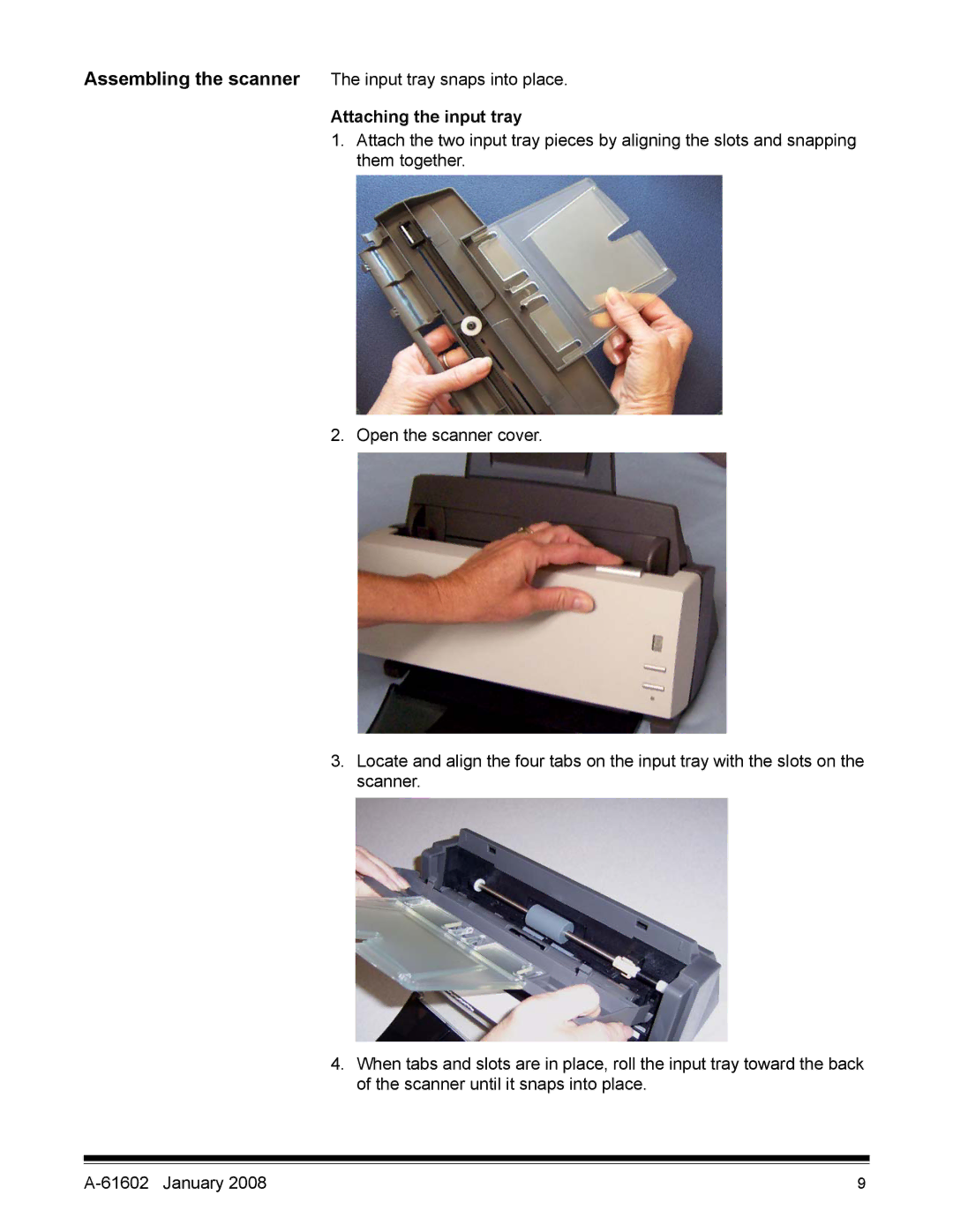 Kodak A-61602 manual Attaching the input tray 