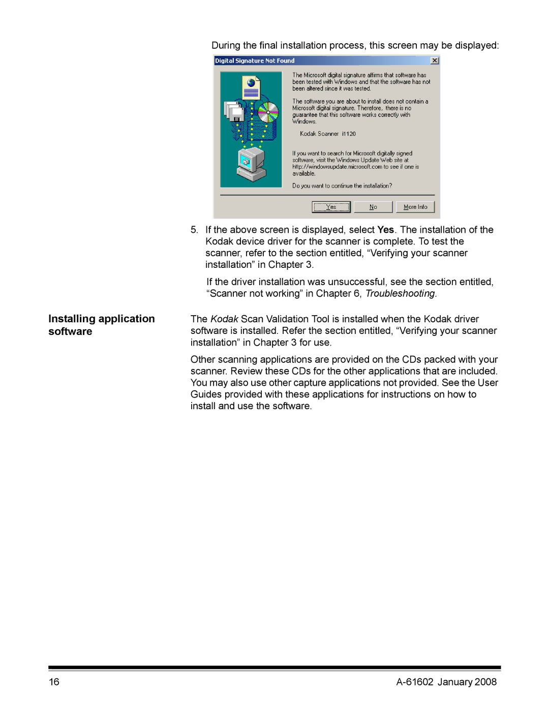 Kodak A-61602 manual Installing application software 