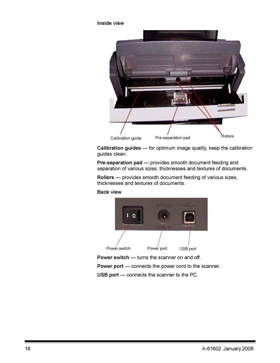 Kodak A-61602 manual Inside view, Back view 